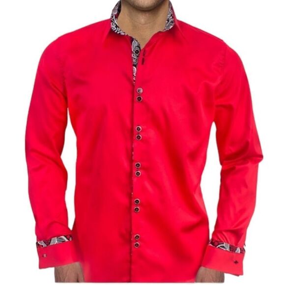 Anton Alexander Bright Red With Black French Cuff Dress Shirt Button Up Size M